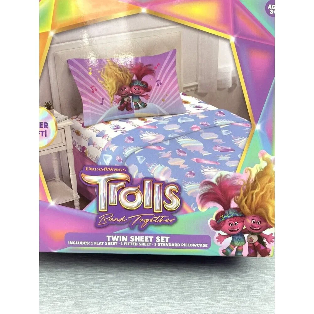 TROLLS  Twin 3 Piece Sheet Set- Band Together in Harmony 3+